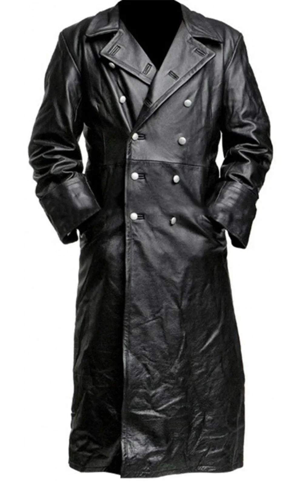 MEN'S German Classic WW2 Military Uniform Officer Black Leather TRENCH COAT - Premium trench coat from Lizard Vigilante - Just $89.99! Shop now at Lizard Vigilante