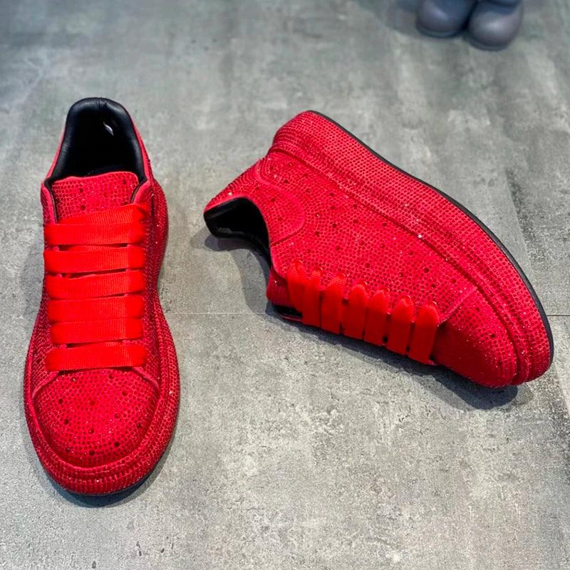 Luxury Designer Fashion Men's Red Black Rhinestone Platform Shoes Casual Flats Male Rock Hip-hop Walking Sneakers - Lizard Vigilante