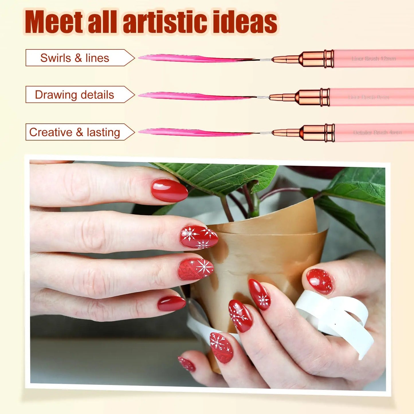 5Pcs Professional Nail Paint Liner Brush Set Small Polish Design Technique Fine Line Stripe Brushes for Nail Art Detailing