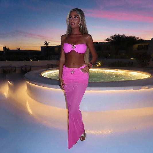 3 Pieces Bikini 2025 Sexy Women Swimsuit Swimwear Female Pink long Dress Bikini Set Thong Biquini Bathing Suit Swimming Suit