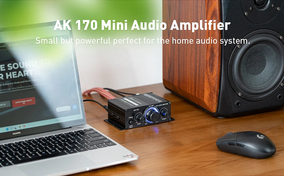 AK170 Mini Digital Power Audio Car Amplifier Blue Light Stereo Audio Amplifier for Home Theater Club Party Music 200W x2 - Premium  from Lizard Vigilante - Just $24.99! Shop now at Lizard Vigilante