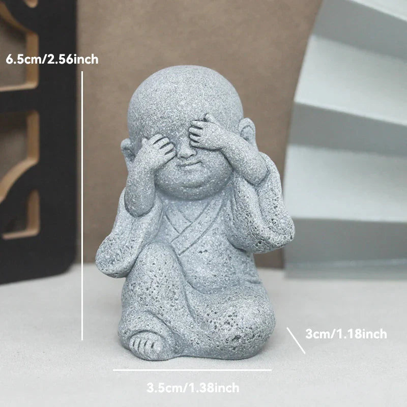 Buddha Stone Statue Little Buddhist Monks Tibetan Buddhism Figurines Zen Garden Ornament Meditation Home Aquarium Decoration