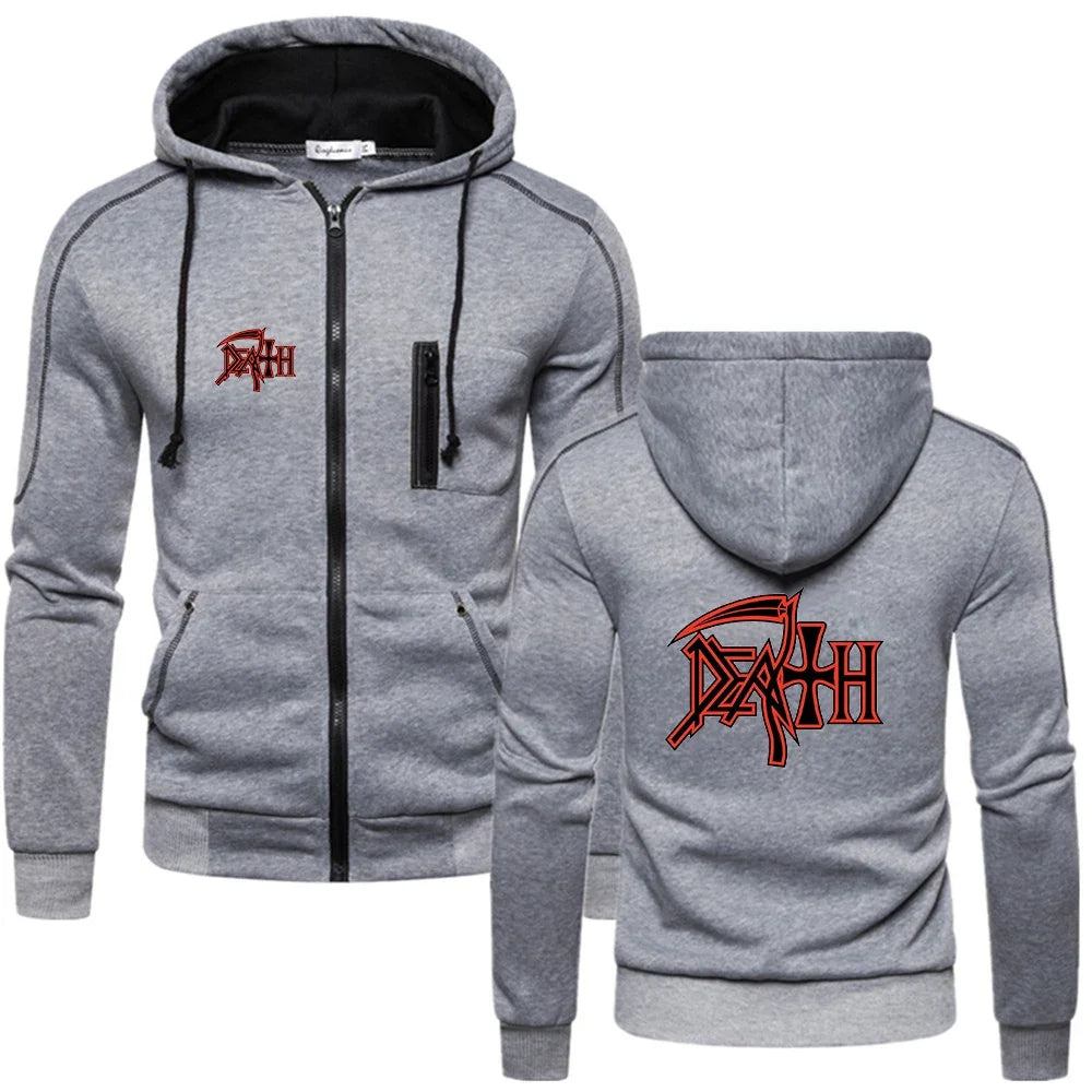 Death Metal Legacy Hoodie – 2024 Heavy Rock Band Men's Casual Sweater, Spring/Autumn Solid Color Zip-Up for Ultimate Comfort - Premium Long-sleeve hoodie from Lizard Vigilante - Just $38.88! Shop now at Lizard Vigilante