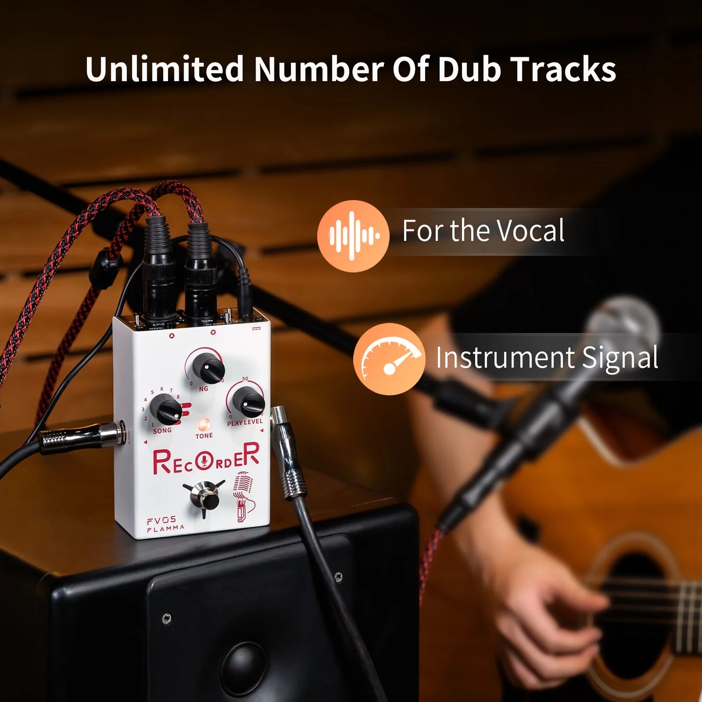 FLAMMA FV05 Recorder Vocal Guitar Effects Pedal 70 Minutes Recording Capacity Noise Gate & Reverb Effects for the Vocal