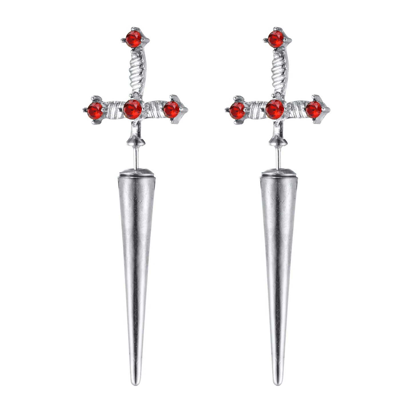 Gothic Sword Earrings with Black Stone Cross Studs - Premium  from Lizard Vigilante - Just $19.88! Shop now at Lizard Vigilante