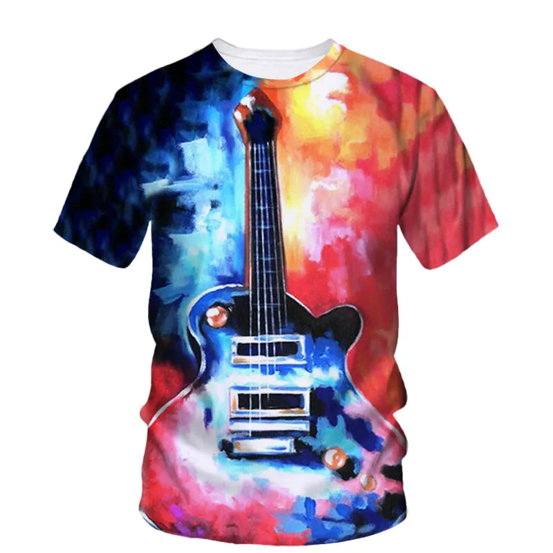 Fashion Trend Rock Music Guitar Boy Fashion Brand Creative 3d Printed Round Neck Shirt Short Sleeve T-Shirt Plus Size Clothing - Premium guitar shirt from Lizard Vigilante - Just $23.99! Shop now at Lizard Vigilante