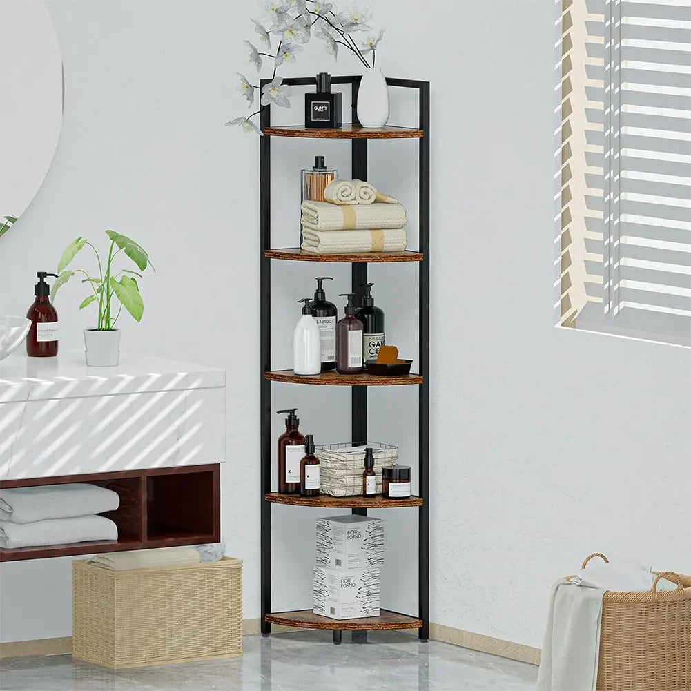 Brown 5 Tier Corner Book Shelf Home Storage Display For Bedroom Office 30cm W x 30cm D x 150cm H