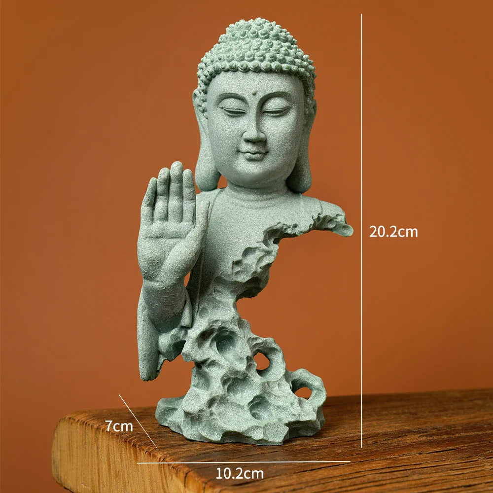 Buddhist Statue Desktop Decoration Tablescape Decoration Home Zen Statue Green Sandstone