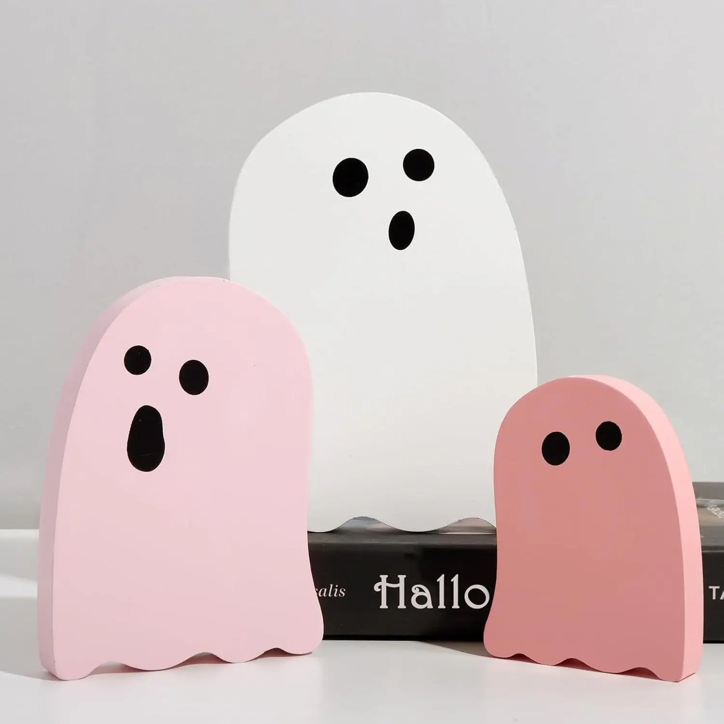 4PCS Wooden Desktop Ornaments Halloween Decoration Creative Funny Ghosts Halloween Party Home Decor Statue Gift