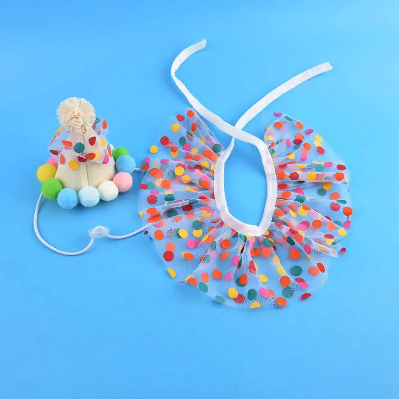 Pet Dog Birthday Party Dog Hat Candy Color Dot Lace Cat Bib Suit Cute Small Medium Dogs Costume Cap Pet Products Accessories