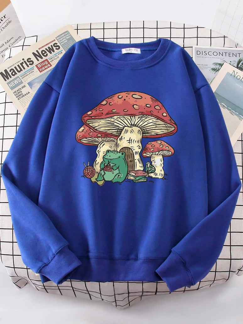 Mushroom House And A Frog Cute Sweatshirt Woman Casual Oversize Sweater Warm All-match Sweatshirt S-XXL Tops Female - Premium Sweatshirt from Lizard Vigilante - Just $29.99! Shop now at Lizard Vigilante