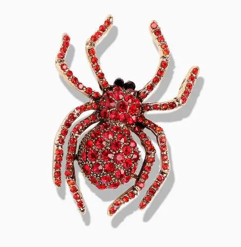 Venom Stage Spider Brooch – Giant Crystal Punk Insect Pin with Pearl Shockwave