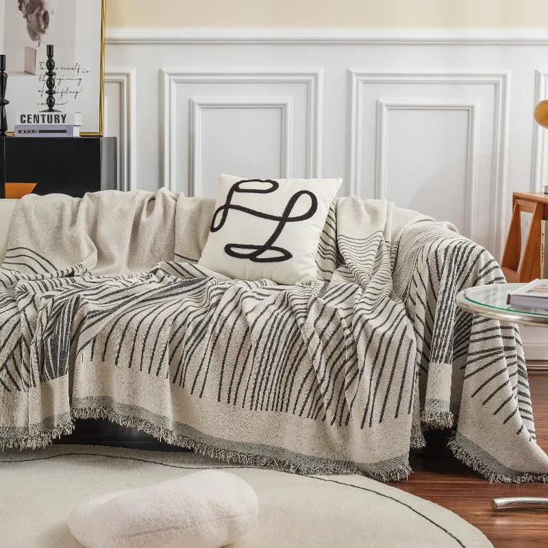 Nordic Throw Blanket – Heavy Stitch Geometric Sofa Tapestry for Home, Camp, and Chaos Nights