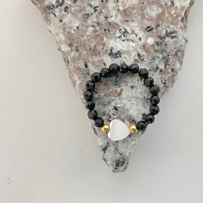 Magical Bohemian Moonstone Obsidian Ring | Unique Stainless Steel Beaded Ring - Premium ring from Lizard Vigilante - Just $18.88! Shop now at Lizard Vigilante