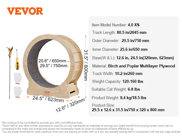 VEVOR Cat Exercise Wheel Natural Wood Silent Running Toy Treadmill Roller Wheel with Detachable Carpet for Most Cats Pet Fitness - Premium  from Lizard Vigilante - Just $184.99! Shop now at Lizard Vigilante