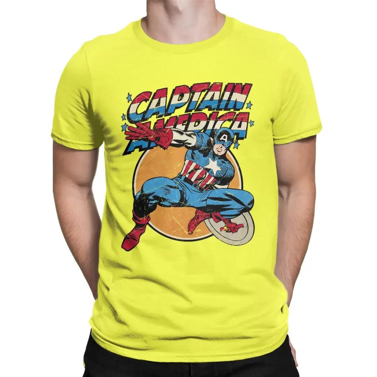 Captain America Vintage Marvel T-Shirts Men 100% Cotton T Shirts Disney Short Sleeve Tee Shirt Plus Size Clothing - Premium t-shirt from Lizard Vigilante - Just $28.99! Shop now at Lizard Vigilante