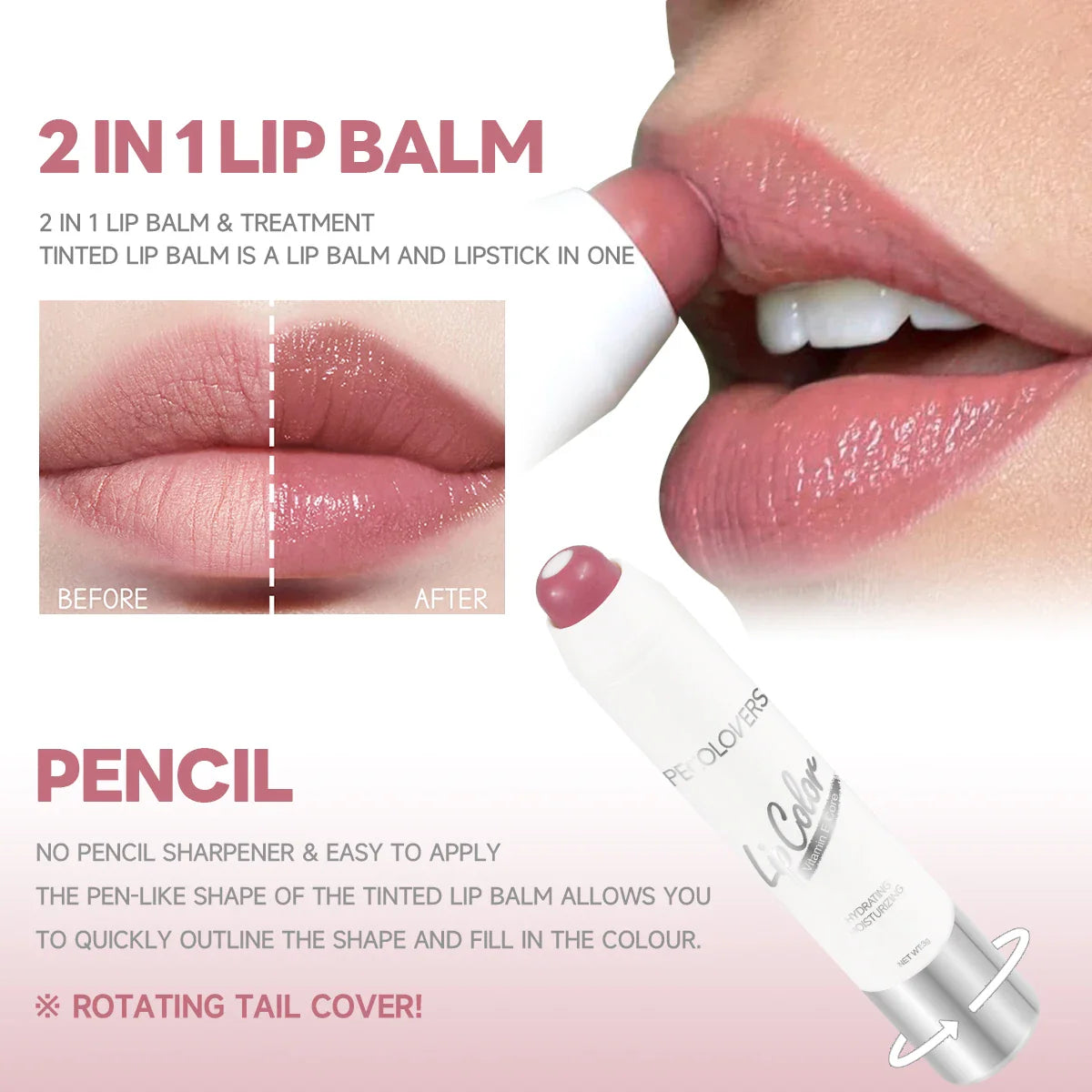 Moisturizing Gloss Lipstick Pen - Long-lasting Waterproof Color Rendering Lip Gloss, Rotating Lipstick Pen