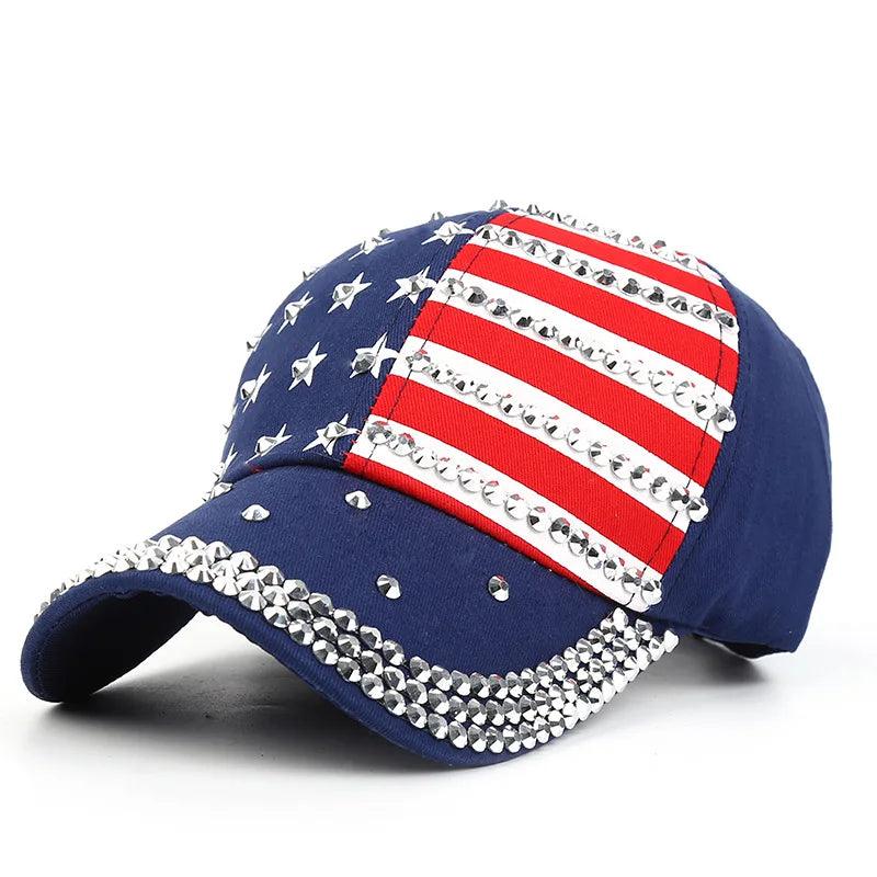 Men Women Baseball Cap USA Flag Diamond Rivet Brand Snapback Unisex Adjustable Rap Rock Hats Fashion Gorras - Lizard Vigilante