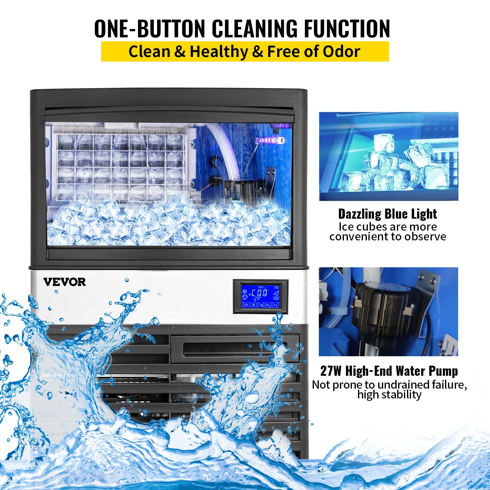 VEVOR Commercial Cube Ice Maker with Water Drain Pump 50/60/70 KG/24H Freestanding LCD Touch Screen Liquid Freezer Ice Machine - Premium  from Lizard Vigilante - Just $895.99! Shop now at Lizard Vigilante