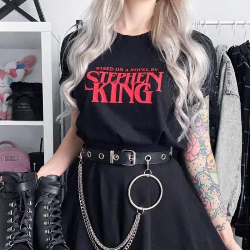 Based on A Novel By Stephen King T Shirt Women Harajuku Retro Clothing Horror T-Shirt Funny Letter Print Cotton Tee - Lizard Vigilante