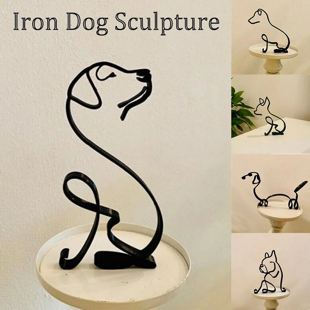 Wrought Iron Handicraft Bulldog Dachshund Labrador Abstract Dog Ornament Modern Animal Sculpture Simple Statue Art Figurine