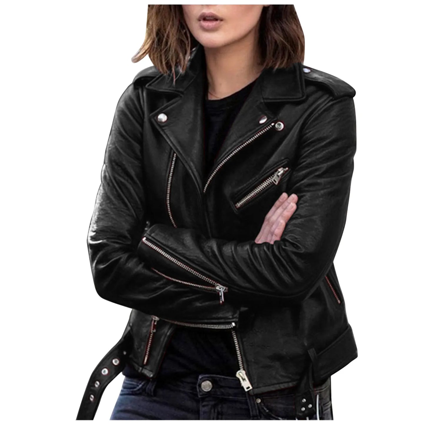 Women Plus Size PU Leather Jackets Slim Fit Zipper Up Spring Autumn Moto Biker Bomber Jacket Drawstring Retro Women Coats S-5XL - Premium  from Lizard Vigilante - Just $32.99! Shop now at Lizard Vigilante