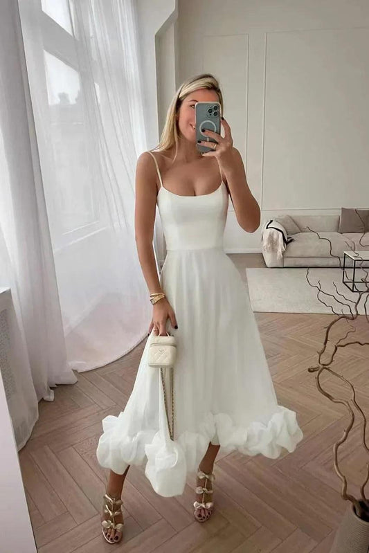 Elegant Ruffle Solid Sling Long Dress Women Strap Waist Party Dressed Fashion Sleeveless Backless Beach Swing skirt A-line Dresses - Lizard Vigilante