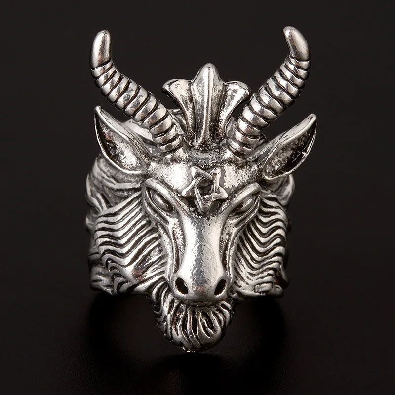 Retro Baphomet Sigil Ring – Large Punk Gothic Rock Open Ring for Men | Handmade Designer Biker Jewelry Gift" - Premium ring from Lizard Vigilante - Just $22.99! Shop now at Lizard Vigilante