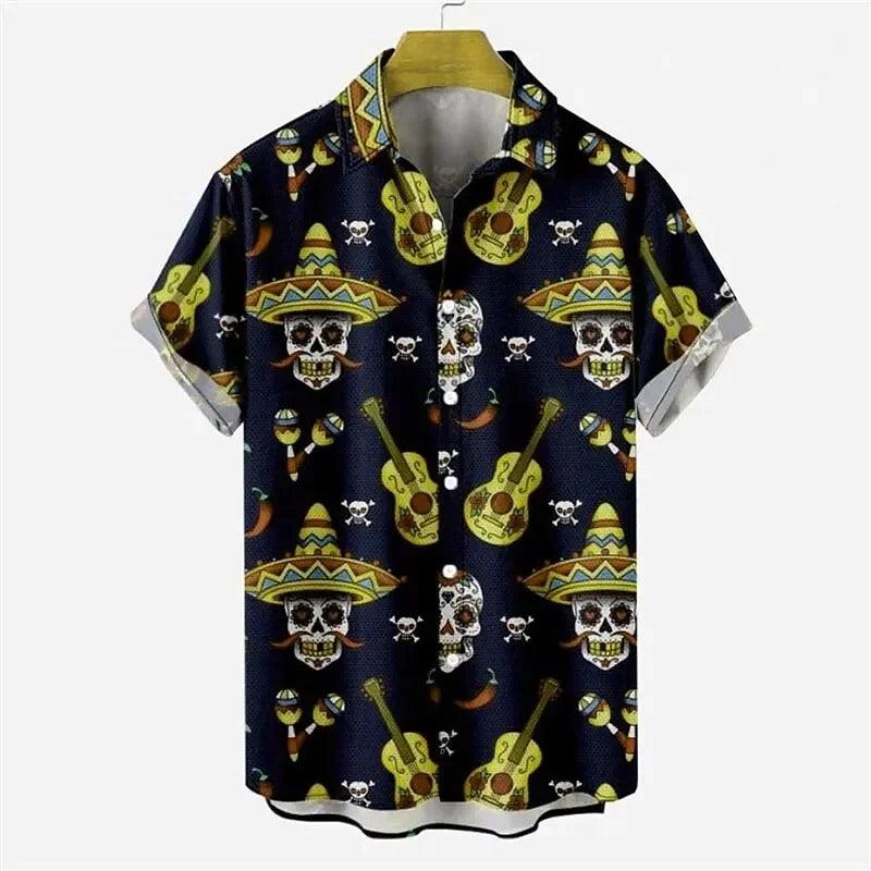 Men's Shirt Skull Guitar Hawaiian Lapel Button Top Beach Casual and Comfortable Short-Sleeved Shirt Style - Premium shirt from Lizard Vigilante - Just $20.99! Shop now at Lizard Vigilante