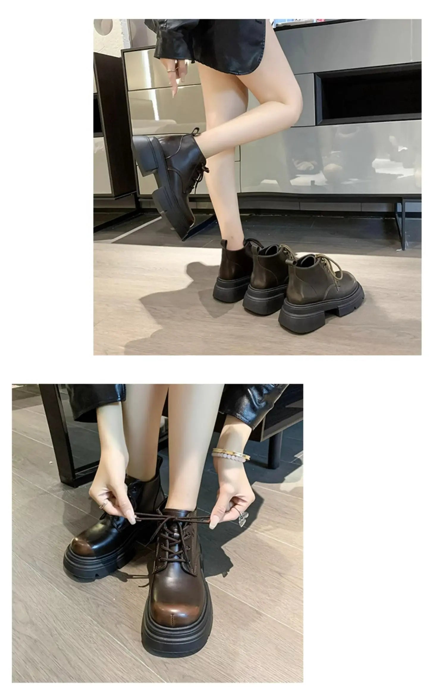 Women’s Lace-Up Ankle Boots – Med Hoof Heel Lolita Rock Round Toe PU Leather Winter Footwear | Solid Rubber Sole, Handmade Classic Street Style - Premium boot from dsers - Just $96.66! Shop now at Lizard Vigilante