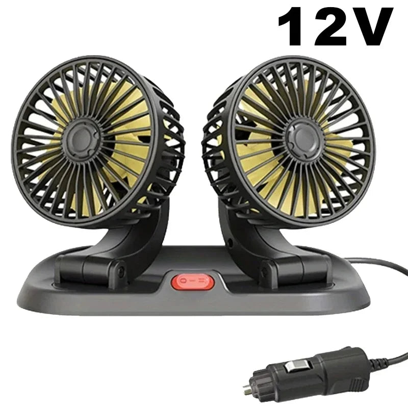 360° Triple-Head Car Fan – USB/12V/24V Adjustable Electric Air Cooler for Cars, Trucks, Desk, and Travel