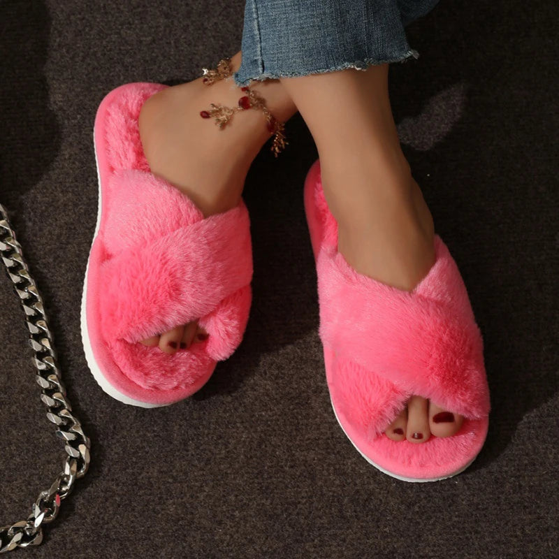 Criss Cross Plush Women’s House Slippers – Fuzzy, Cozy, Stylish Comfort All Winter Long - Premium slippers from Lizard Vigilante - Just $24.88! Shop now at Lizard Vigilante