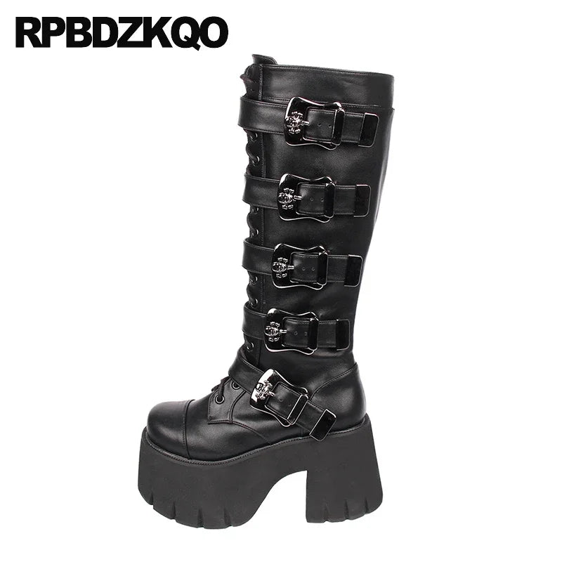 RPBDZKQO Women’s Extreme High Platform Goth Boots with Skull Buckle - Premium boots from Lizard Vigilante - Just $238.88! Shop now at Lizard Vigilante