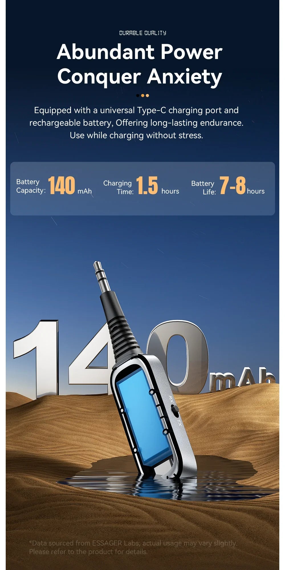 Essager Bluetooth 5.1 Audio Receiver Transmitter 3.5MM 3.5 AUX With Mic Stereo Music Wireless Adapter For  PC TV Car Speakers