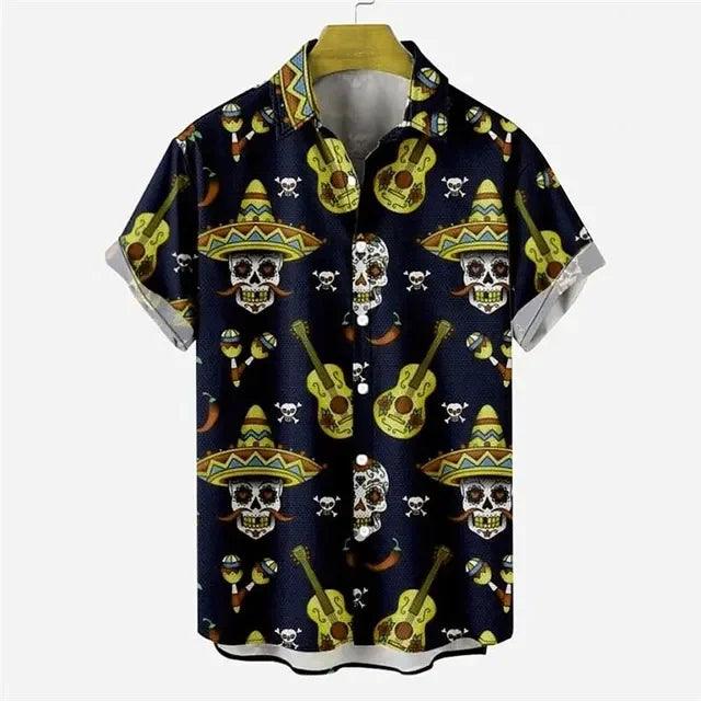 Men's Shirt Skull Guitar Hawaiian Lapel Button Top Beach Casual and Comfortable Short-Sleeved Shirt Style - Premium shirt from Lizard Vigilante - Just $20.99! Shop now at Lizard Vigilante