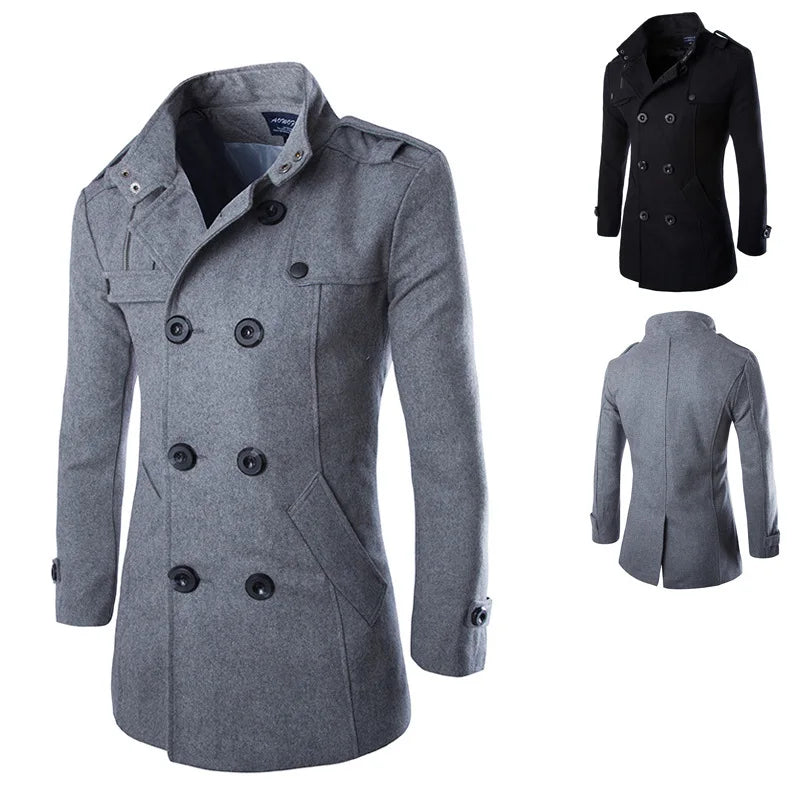 Men's Overcoat Trench Coat Winter Wool & Blends Double-Breasted Pea Coat – Stylish England-Inspired Outerwear - Premium  from Lizard Vigilante - Just $92.99! Shop now at Lizard Vigilante