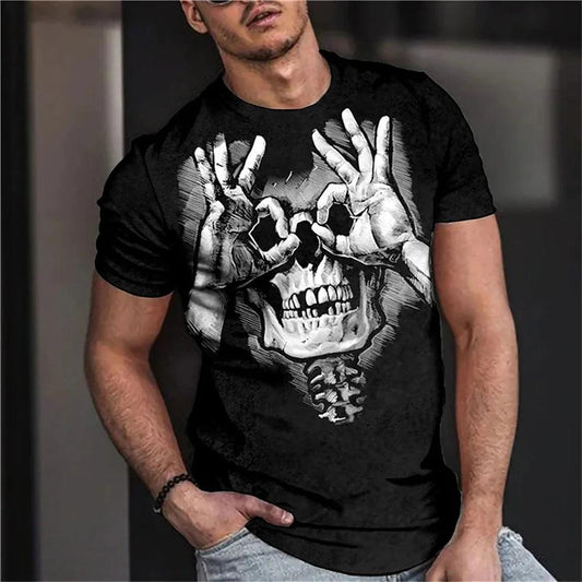 Vintage Horror 3d Skull Print Men's T-shirt Summer Classic Casual O Neck Short Sleeve Fashion Loose Oversized Tops Tee Shirt Men - Premium tshirt from Lizard Vigilante - Just $23.99! Shop now at Lizard Vigilante