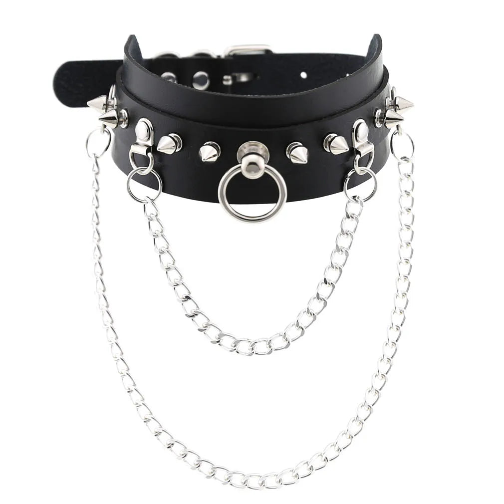 Harajuku Punk Rock Goth Choker - PU Leather Rivet Heart Cross Spike Necklace for Women, Hip Hop Bondage Jewelry - Premium choker from Lizard Vigilante - Just $23.88! Shop now at Lizard Vigilante