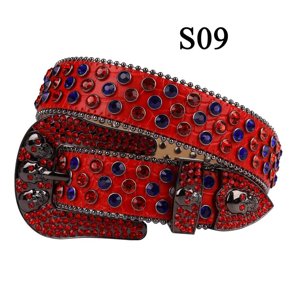 Red Skull Belt Jeans Skeleton Waistband Luxury Women Designer Belts High Quality Leather Strap Men Gothic Rhinestones Belt Ceinture Femme - Lizard Vigilante