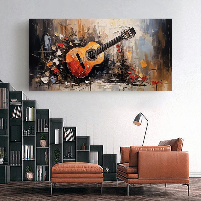 Abstract Riot Symphony Canvas Violin Piano Drums Cello Guitar Retro Music Wall Art Print