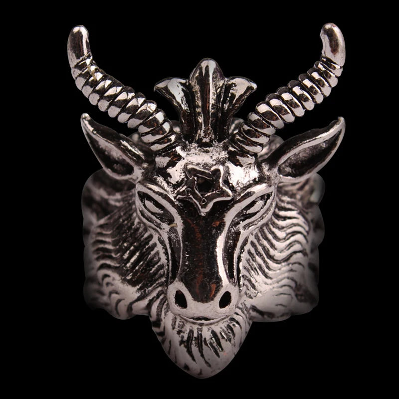 Retro Baphomet Sigil Ring – Large Punk Gothic Rock Open Ring for Men | Handmade Designer Biker Jewelry Gift" - Premium ring from Lizard Vigilante - Just $22.99! Shop now at Lizard Vigilante