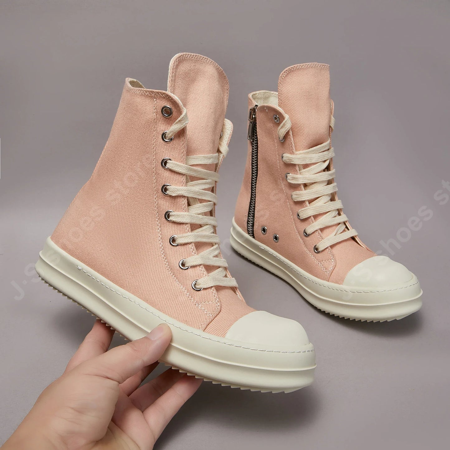 Ricks Casual Shoes Women Pink Canvas Shoes High Tops Men Sneaker Owens Ankle Boot Zipper Thick Sole Flat Shoes Luxury Sneakers - Premium  from Lizard Vigilante - Just $164.99! Shop now at Lizard Vigilante