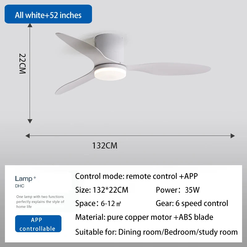 RogueWind HJ-027 Blackout Breeze Engine | 25/42/52-Inch 3-Blade Modern Ceiling Fan Light With APP + Remote + Dimming Rage Mode