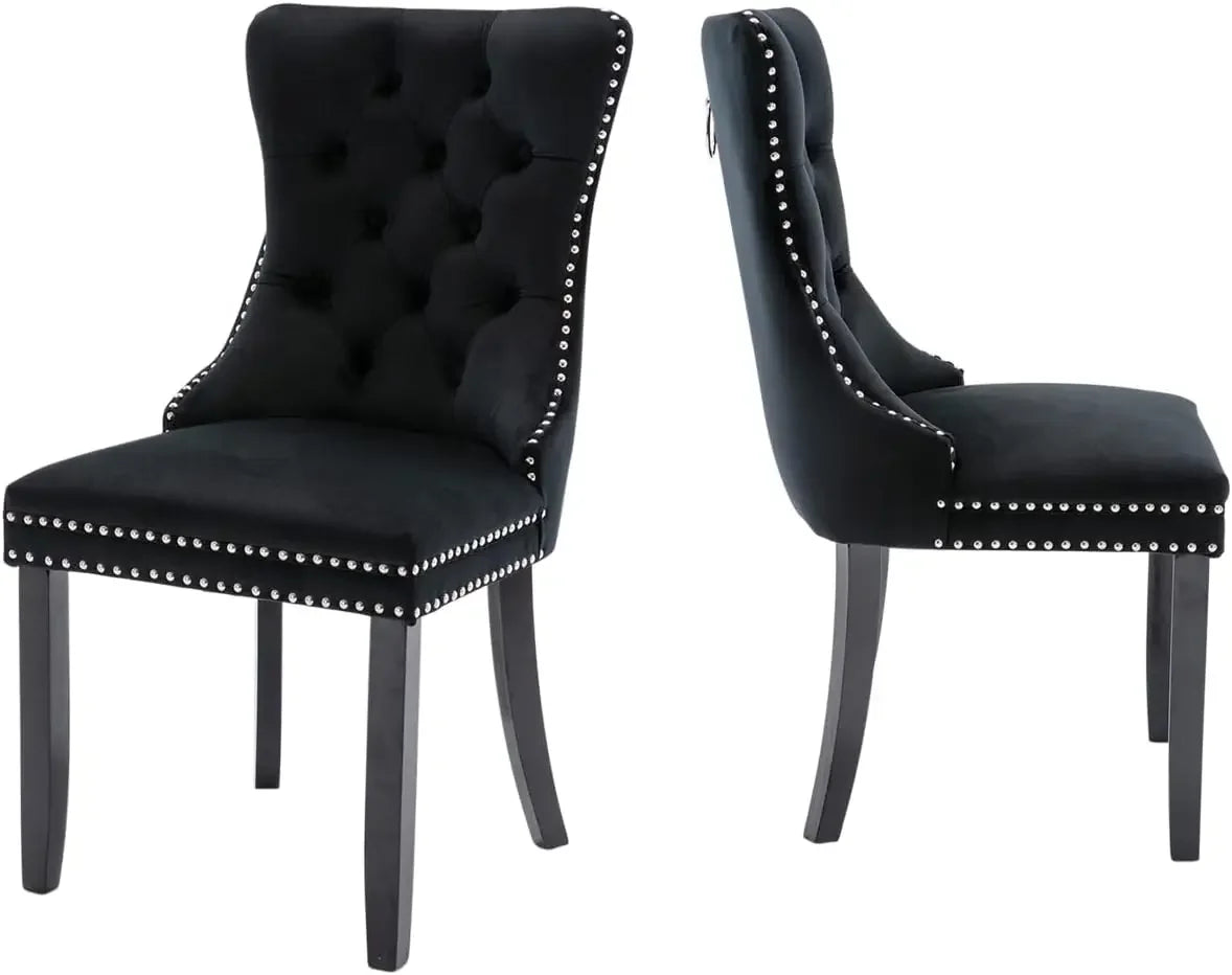 Luxury Velvet Dining Chairs Set of 6 | Tufted Button Back with Ring Pull Trim - Premium dining chair from Lizard Vigilante - Just $558.99! Shop now at Lizard Vigilante