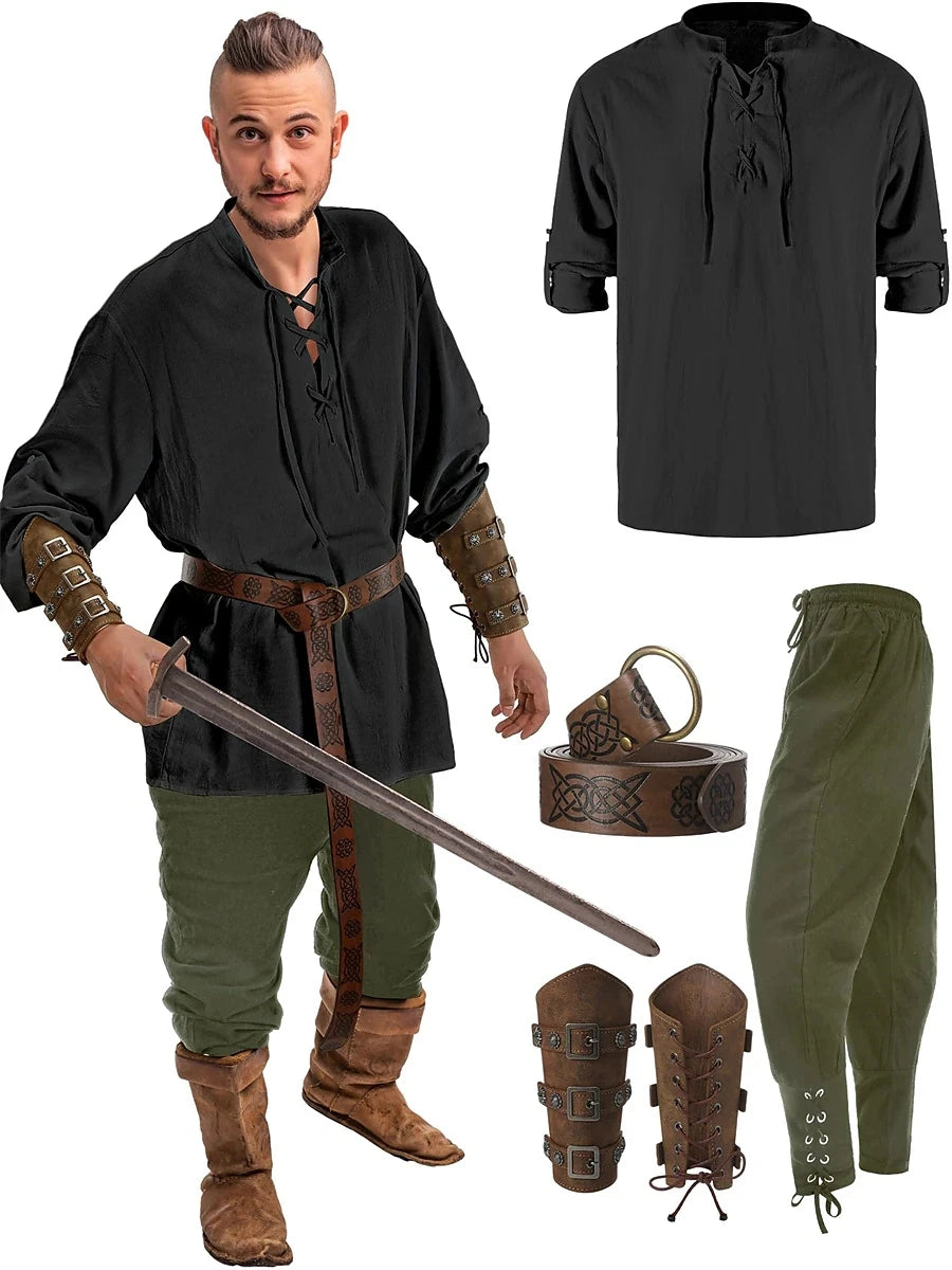 Renaissance Pants Outfits Retro Vintage Medieval Waist Belt Shirt Arm Guards Pirate Men's Cosplay Costume Halloween - Premium Cosplay Costumes from Lizard Vigilante - Just $21.99! Shop now at Lizard Vigilante