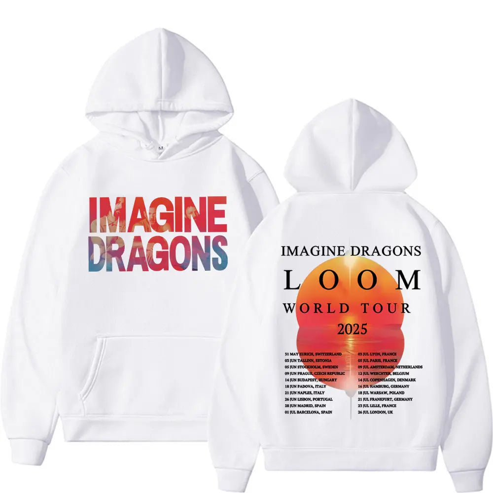 Imagine Dragons World Loom Tour 2025 Print Hoodie Men Women Vintage Hip Hop Streetwear Sweatshirt