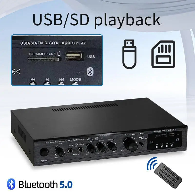 Bluetooth 5.1 Sound Speaker Amplifier Stereo Audio Amplifier Audio Stereo System Components Ultra-heavy Bass High Power