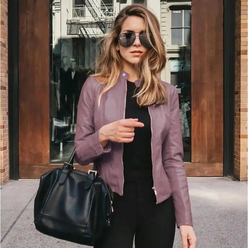 New Vintage Women PU Leather Bomber Jacket Fashion Casual Autumn Winter Zipper Windbreaker Streetwear Female Blazer Y2K Clothes