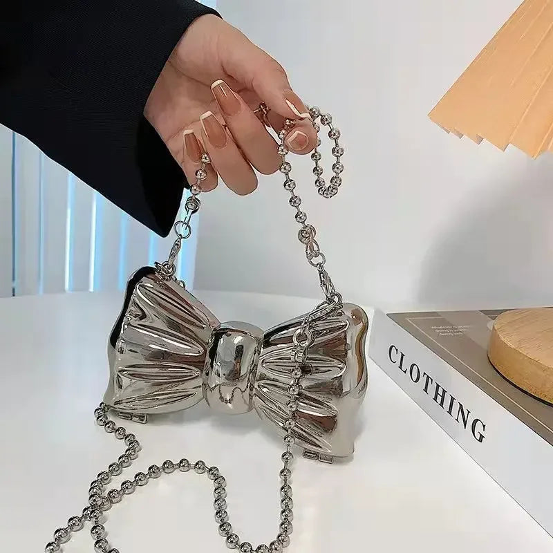 2024 Fashion Female Mini Bag – Cute Bow Design Silver Headphone Lipstick Clutch - Premium mini bag from Lizard Vigilante - Just $48.88! Shop now at Lizard Vigilante