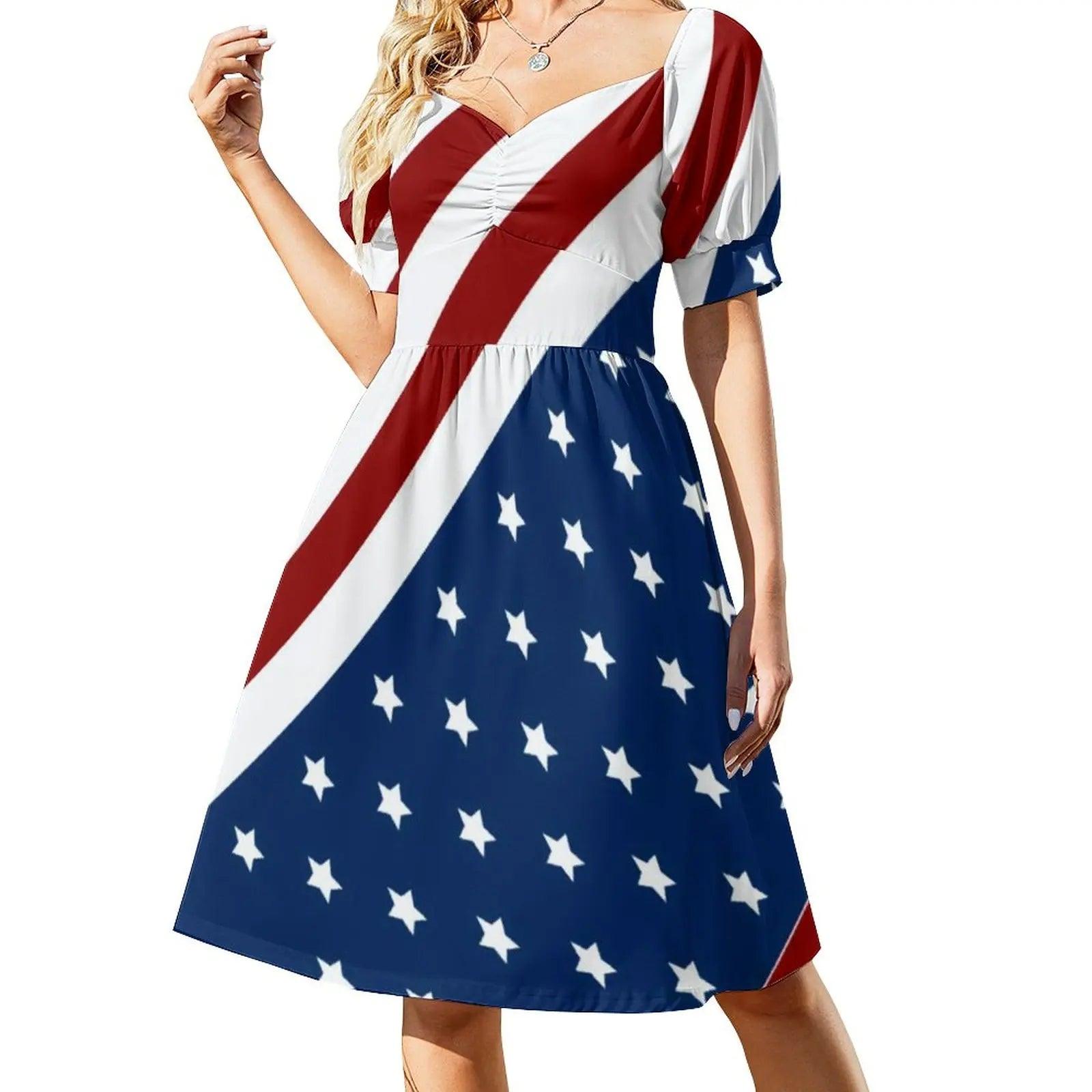 Soft American Flag Dress Sexy V Neck Celebrate USA Red White Blue Festival Dresses Basic Casual Dress Print Oversize Vestido - Premium dresses from Lizard Vigilante - Just $30.99! Shop now at Lizard Vigilante